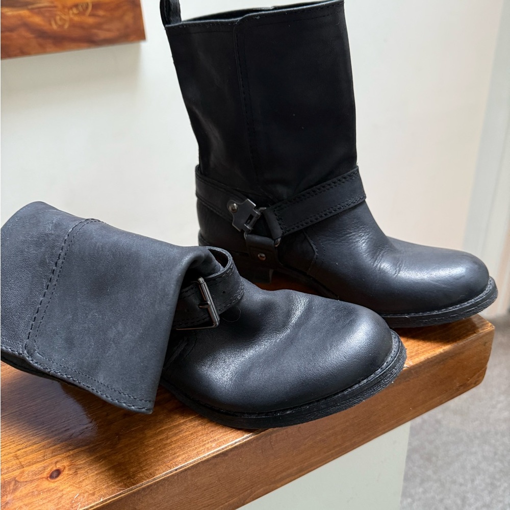 Black Leather Ankle biker Boots size 7